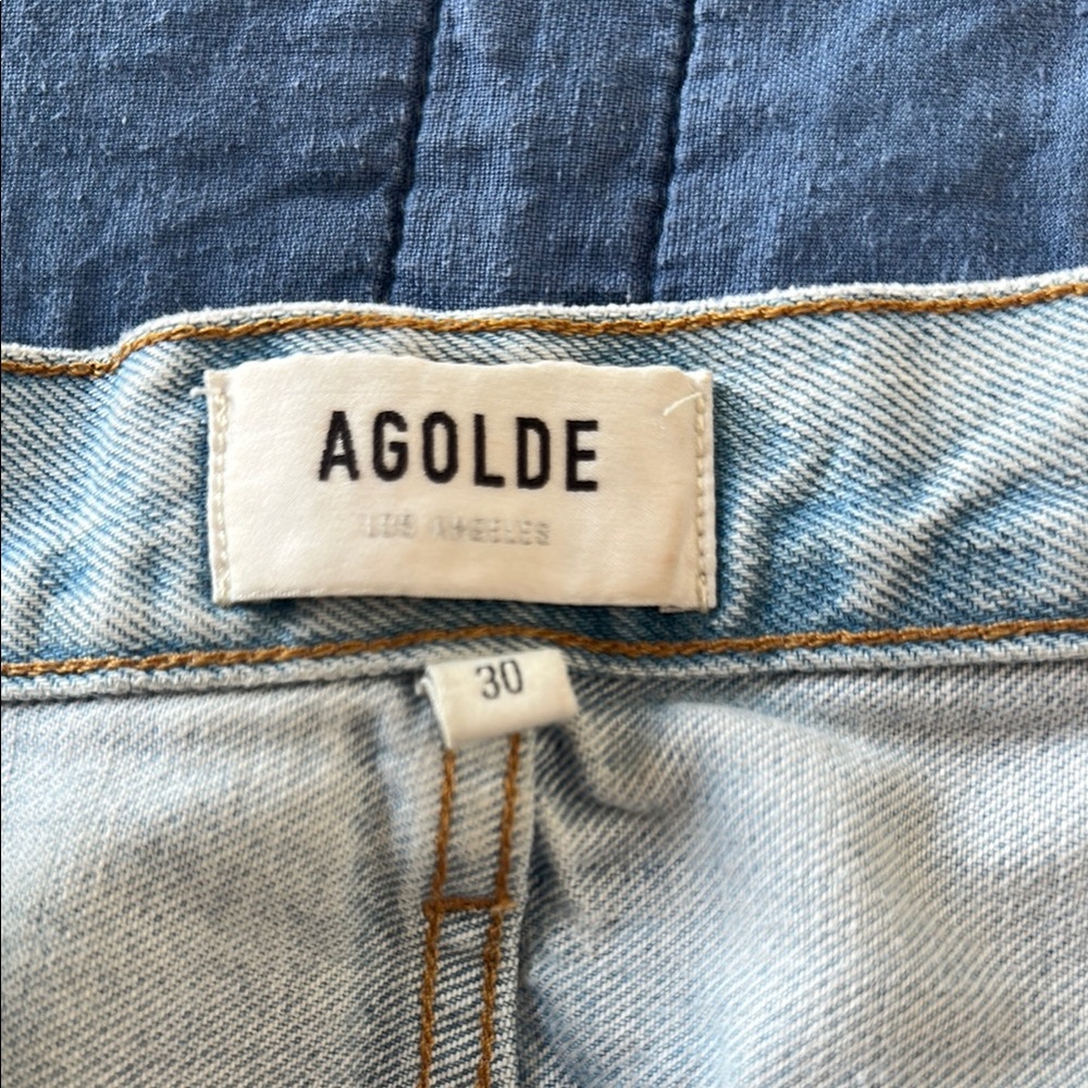AGOLDE Blue Jean Shorts Frayed Cut-Off Style - Picture 2 of 6